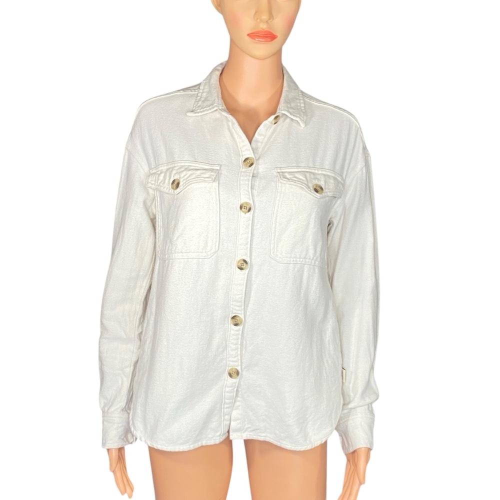 Hollister Boyfriend Fit Button-Up Soft Flannel Material Cream Casual Piece XXS